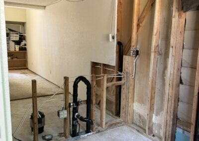 Construction showing framing for kitchen renovation